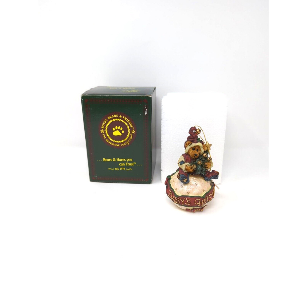 1998 Boyds Bearstone Babys Christmas Ornament 25954 Limited Edition 4099 Red Dot